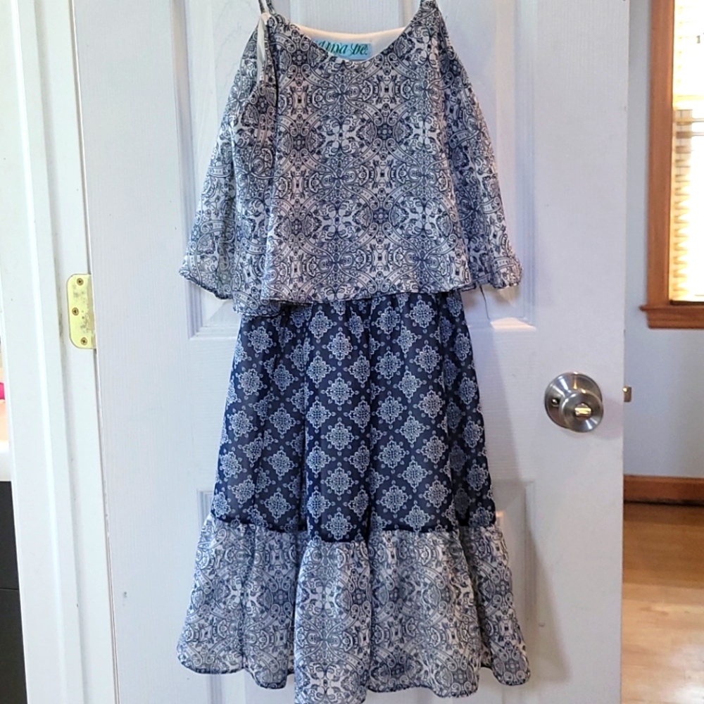 Blue and white summer dress